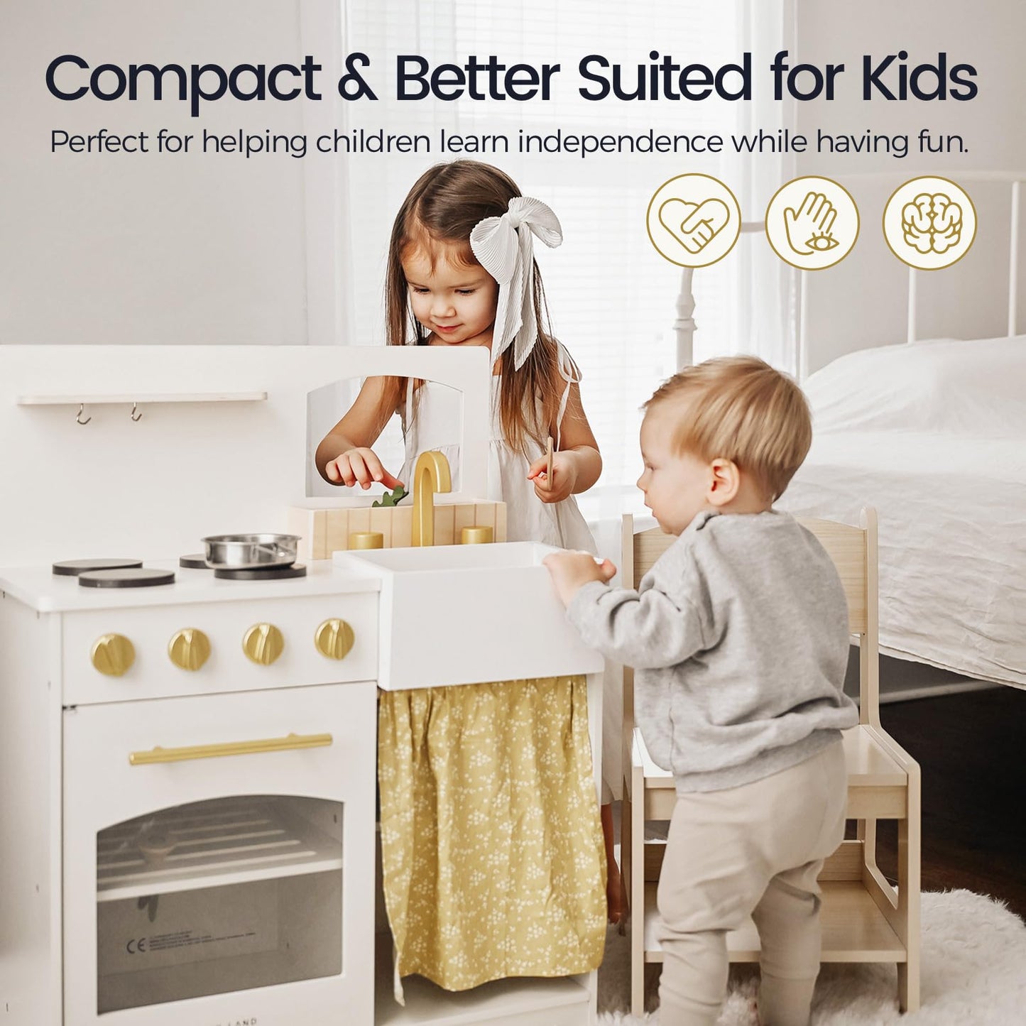 Tiny Land Play Kitchen, Kids Kitchen Playset, Toddler Kitchen with Cutting Food Set, Wooden Kitchen Sets for Kids, Best Gift for Girls and Boys