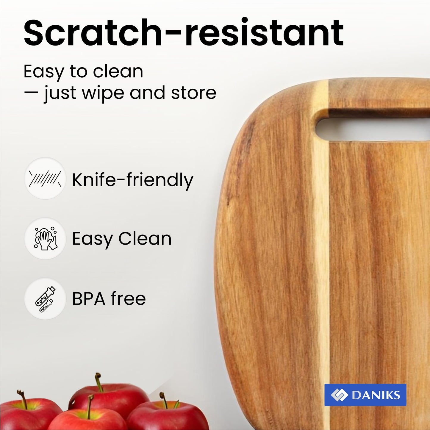 Daniks 100% Natural Acacia Wood Cutting Board 9,5х8” – Extra Thick, Heavy Duty Wooden Chopping Board for Kitchen & Serving – Perfect for Fruits, Vegetables, Meat, and Bread – BPA Free, Eco-Friendly