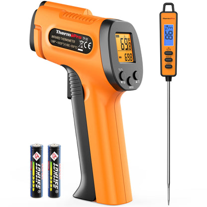 ThermoPro Temperature Gun, Infrared Thermometer Gun with Laser Pointer, Meat Thermometer Digital with Super Long Probe, Food Thermometer for Cooking, Laser Thermometer Gun -58℉-1022℉ Not for Human