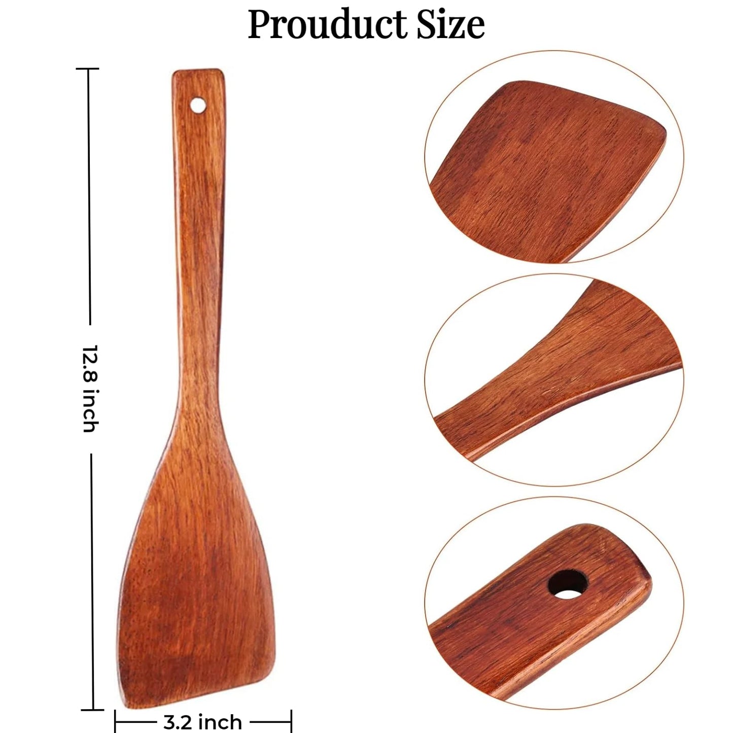 LorisArm 12.8-inch Cherry Wood Spatula 2 Pack, Long Handle Flat Wooden Spatula Cooking Utensils for Nonstick Cookware, Kitchen Spatula for Cooking Flipping, Serving, Scraping & Turning