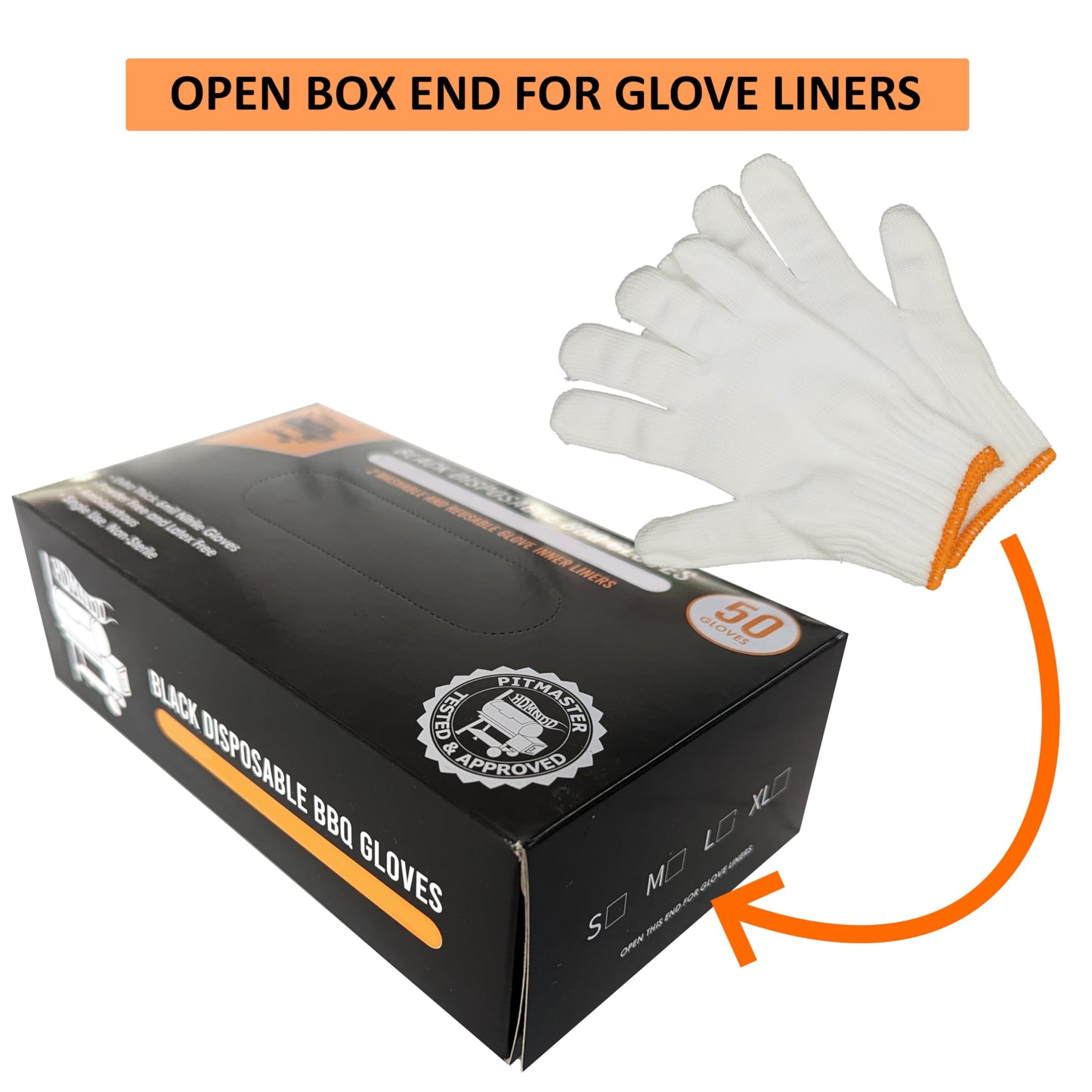 HDMNDD Black Disposable BBQ Gloves Kit - 50 Heavy Duty Full Textured Grip and 2 Heat Resistant Reusable Glove Liners for BBQ, Grilling, Meat Gloves for Pulling Meat