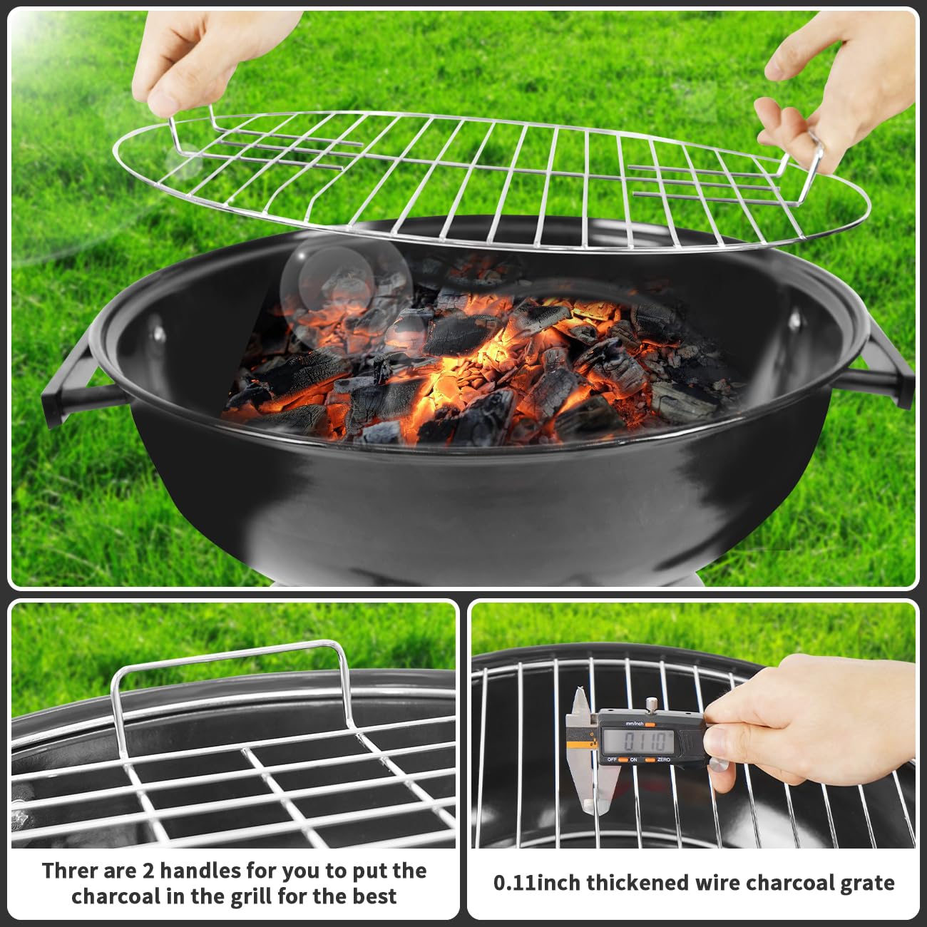 paxlloonge 18 Inch Charcoal Grill, BBQ Kettle Grill with Enamel Lid & Ash Catcher, Portable Charcoal Grill for Outdoor Grill Camping and Small Patio Backyard, Includes Wheels for Easy Mobility