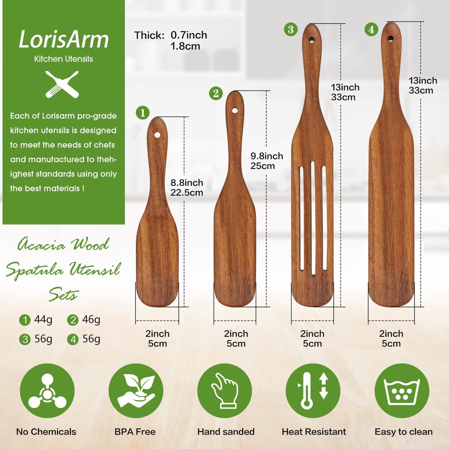 LorisArm Acacia Wood Spatula Utensil Sets, 4-Pack Wooden Spatulas Turner, Kitchen tool Wood Cooking Utensil.