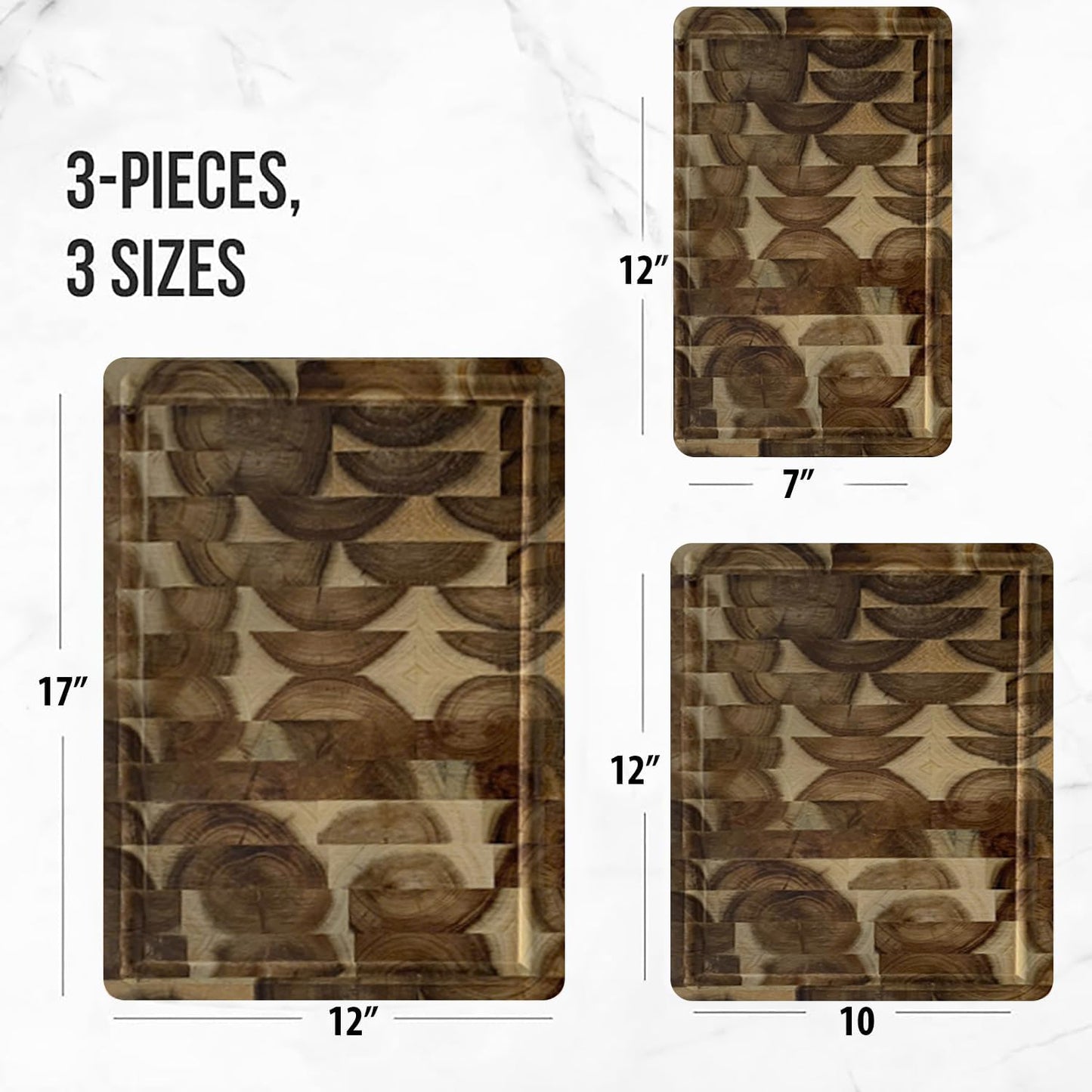 KOLWOVEN Acacia Wood Cutting Boards Set of 3 for Kitchen 1 Inch Thick - Large Wooden Cutting Boards for Chopping Meat, Cheese, Fruits, and Vegetables (17x12, 12x10, 12x7 inch)