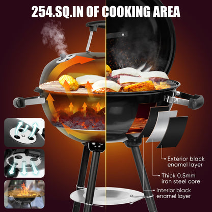 HaSteeL 18 Inch Charcoal Grill, 2-In-1 Kettle Outdoor Barbecue Grill, Portable Black BBQ Grill for Camping/Backyard/Patio/Picnic, Porcelain-Enameled Lid & Fire Bowl, 254.SQ.IN Cooking Area, 29Pcs