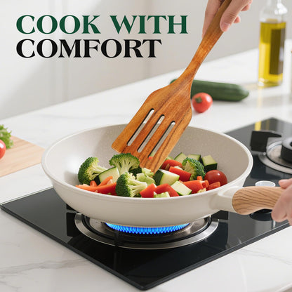 Bkiok Wooden Slotted Spatula for Cooking, Handmade Teak Wood Flat Frying Spatula Turner for Nonstick Cookware