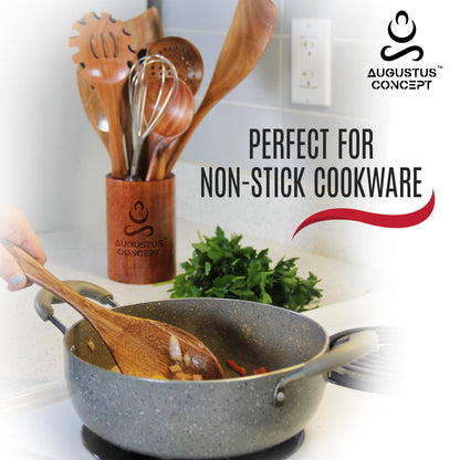 Kitchen Utensils Set - 25 pcs Wood Utensils Set - Nonstick Wooden Spoons for Cooking - Wooden Kitchen Utensils set with Measuring Cups and Spoons Set - Kitchen Shears - Apartment Essentials