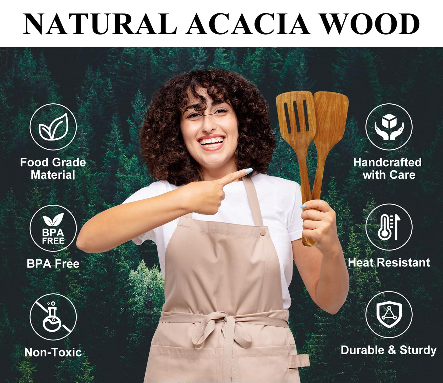 12 Inch Acacia Wood Spatula for Cooking Utensils Slotted Turner Best Non Toxic Spatulas Nonstick Flat Teak Wooden Spatula for Kitchen Use, Frying, Eggs, Pancakes Cooking Spatula Set Bamboo Utensil