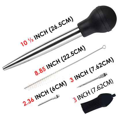 Best Utensils Stainless Steel Turkey Baster Commercial Grade Quality Rubber Bulb Including 2 Marinade Injector Needles And Silicone Basting Brush