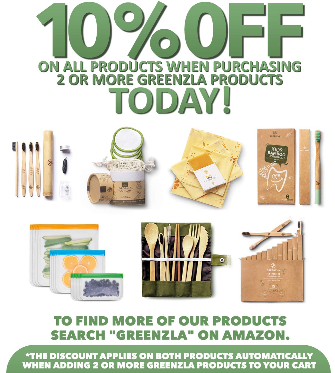 Greenzla Double Pack Bamboo Utensils Set with Bonus Toothbrush Pair, Straw, Spoon, Fork, Knife, Teaspoon, Chopsticks, Brush & Duo Storage Bags - Reusable Bamboo Cutlery - Wooden Utensil Set