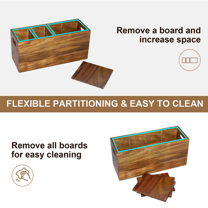 Guijinga Extra Large Kitchen Utensil Holder with 4 Compartments，Acacia Wood Utensil Holder Counter，Suitable for Kitchen Countertops to Store Tableware and Cooking Tools Wooden Utensil Organizer