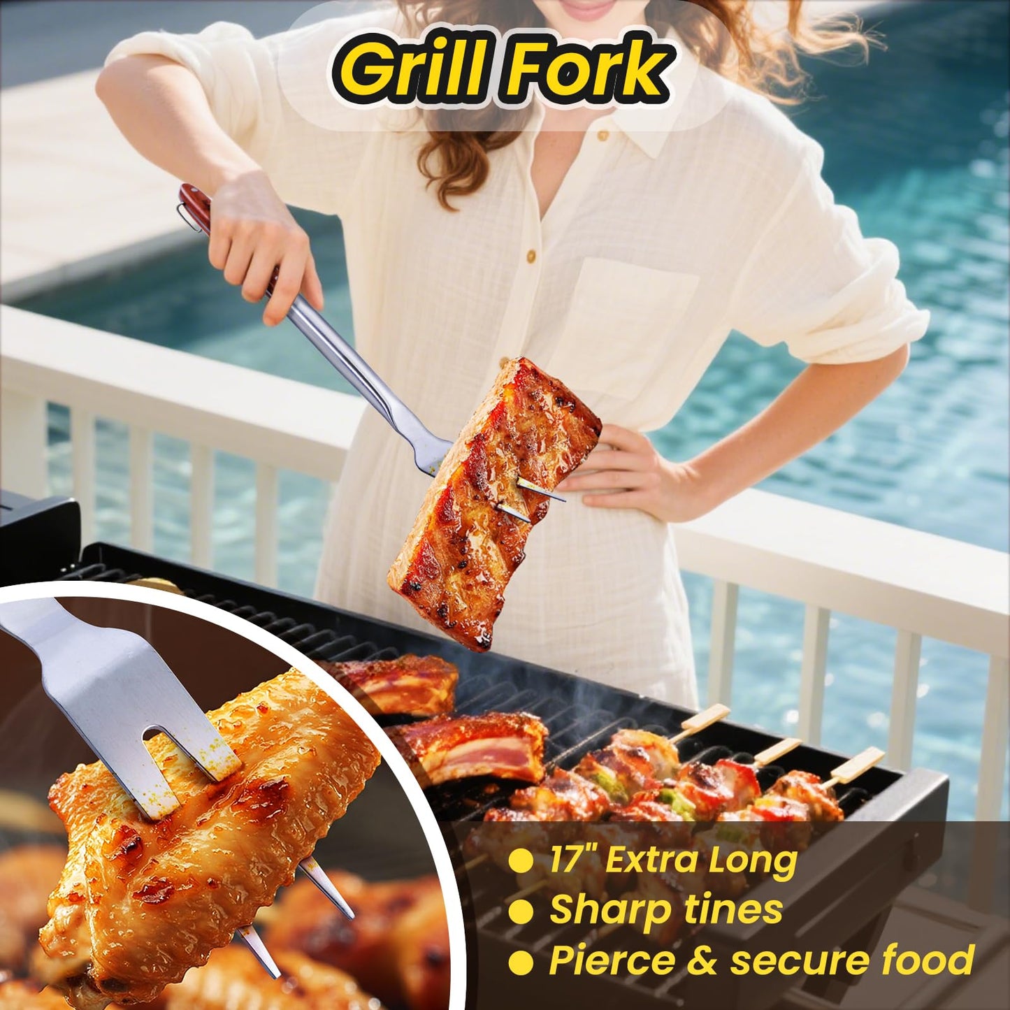 Grilling Accessories - 4Pcs BBQ Grilling Tools Set, Heavy Duty Rose Wooden Barbecue Grill Tools Kit for Outdoor Grill, Flat Top Griddle Accessories Kit for Blackstone, BBQ Gift for Men and Women