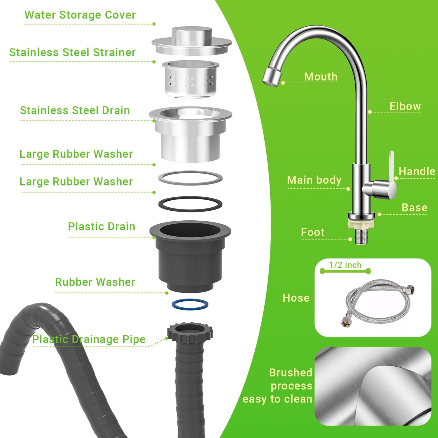 Outdoor Grill Table Kitchen Island with 304 Stainless Steel Top | Rolling Cart with Bar Sink, Faucet & Storage Cabinets | Solid Wood Mobile Prep Station for Pizza Oven & BBQ Accessories (L32.6“xW39”)