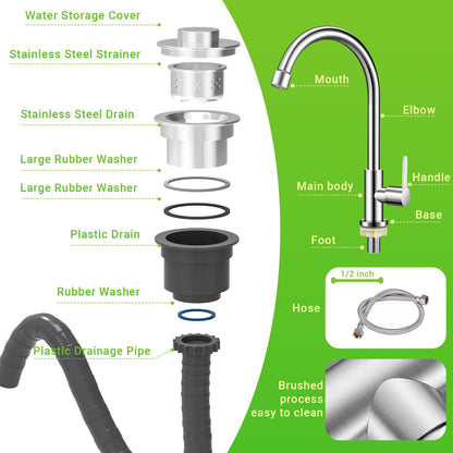 Outdoor Grill Table Kitchen Island with 304 Stainless Steel Top | Rolling Cart with Bar Sink, Faucet & Storage Cabinets | Solid Wood Mobile Prep Station for Pizza Oven & BBQ Accessories (L32.6“xW39”)