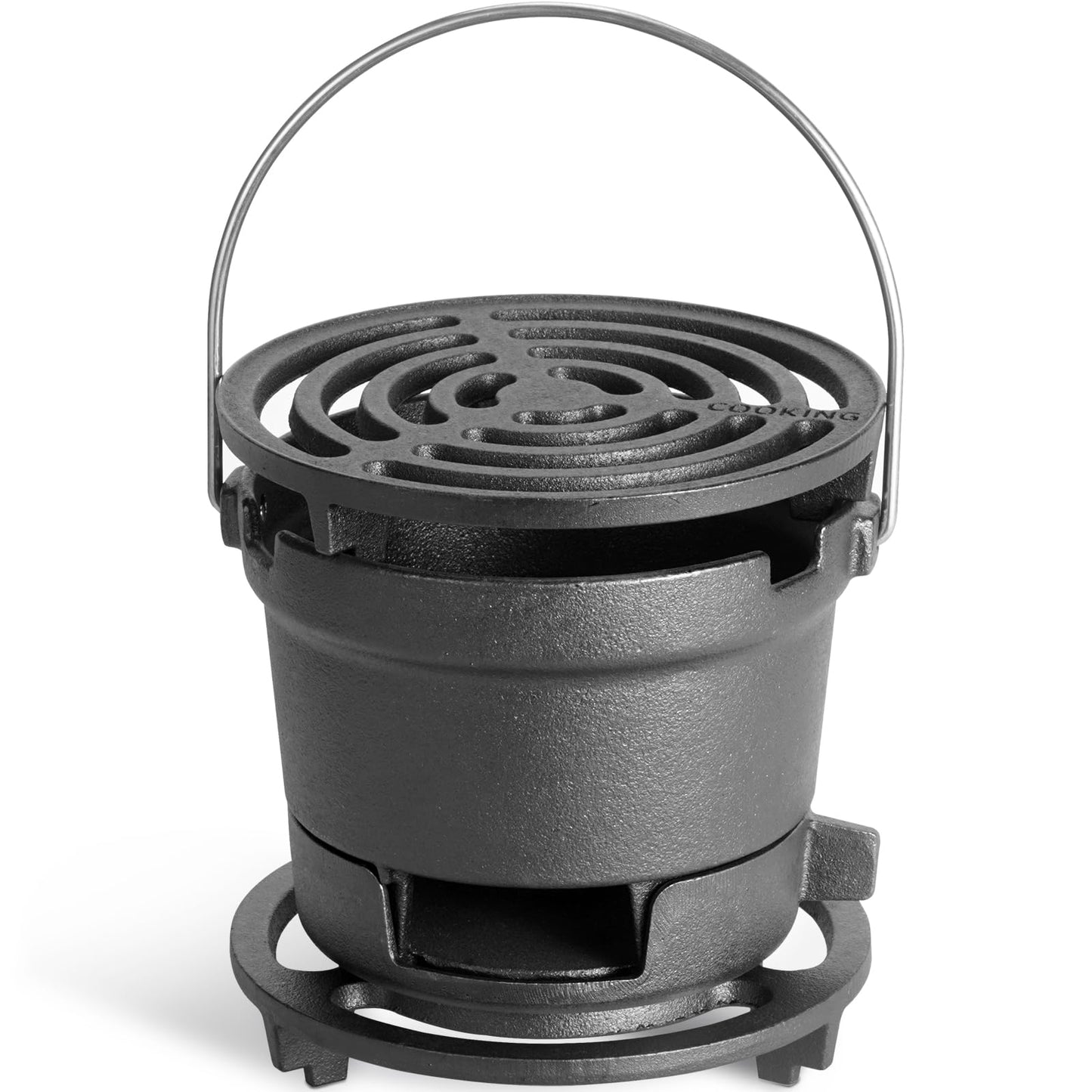 IronMaster 2-in-1 Hibachi Grill & S'mores Maker, 100% Pre-Seasoned Cast Iron, 6.5" Mini Small Portable Charcoal BBQ Grill for Outdoor Camping - 2 Heights, Draft Door