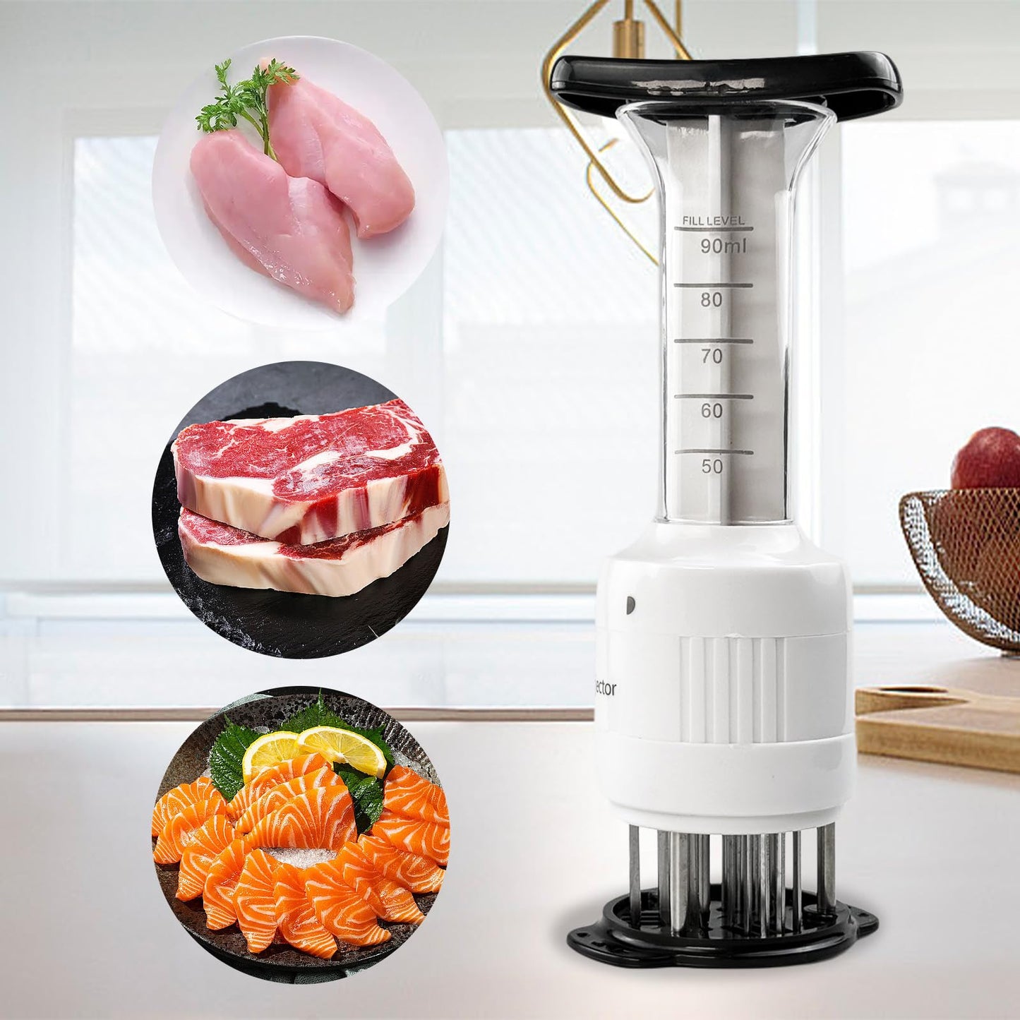 Meat Tenderizer Injector, 90ml Sauces Enhancer Injector with 30 Stainless Steel Needle, Marinade Injector Cook Kitchen Tool for BBQ/Turkey/Fish/Brisket/Pork/Chicken