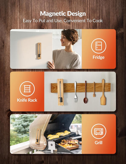 Smart Meat Thermometer Digital, Wireless Food Thermometer Bluetooth with Alert, WiFi, Instant Read, 262ft Range, IP67 Waterproof, Dishwasher Safe for Oven,Smoker,BBQ, Kitchen, Grill, Rotisserie