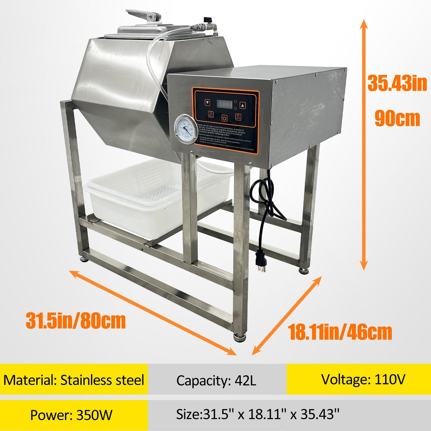 TECHTONGDA Meat Tumbler Marinator 42L Vegetable Tumbler Marinating Machine, Food Vacuum Curing Machine with Timing Controlled, Bidirectional Rotation, Fast Marination for Professional Kitchens