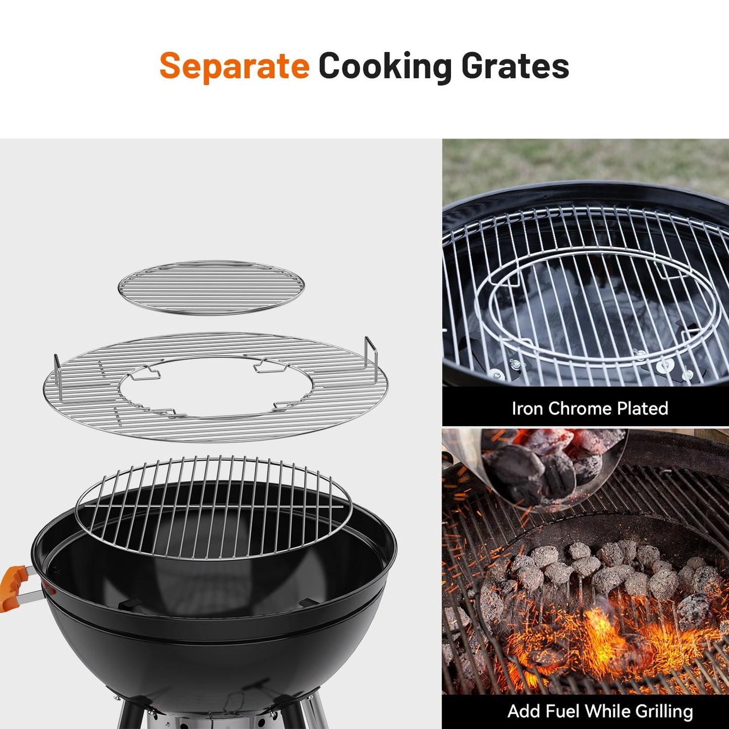 KEYO GRILL 22.5-inch Kettle Charcoal Grill with Detachable Side Table, Portable Charcoal Grills with Adjustable Vents, Outdoor BBQ Grill with Wheels for Camping, Tailgating and Backyard Cooking