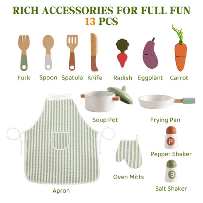 ROBUD Wooden Play Kitchen Set for Kids, Pretend Play Kitchen Toy Set with Golden Faucet, Sink, Oven, Stove, Cabinet, Vintage Style, Gift for Boys & Girls Ages 3+ (Green)