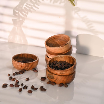 WEBHUSHI Acacia Wood Bowls: Handcrafted, Rustic, 6 Bowls of 3.75-inch, 0.25 liters Capacity Each