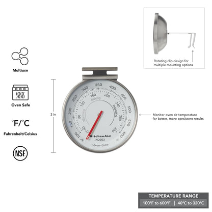 KitchenAid 3-in Dial Oven Thermometer, Temperature Range: 100°F to 600°F