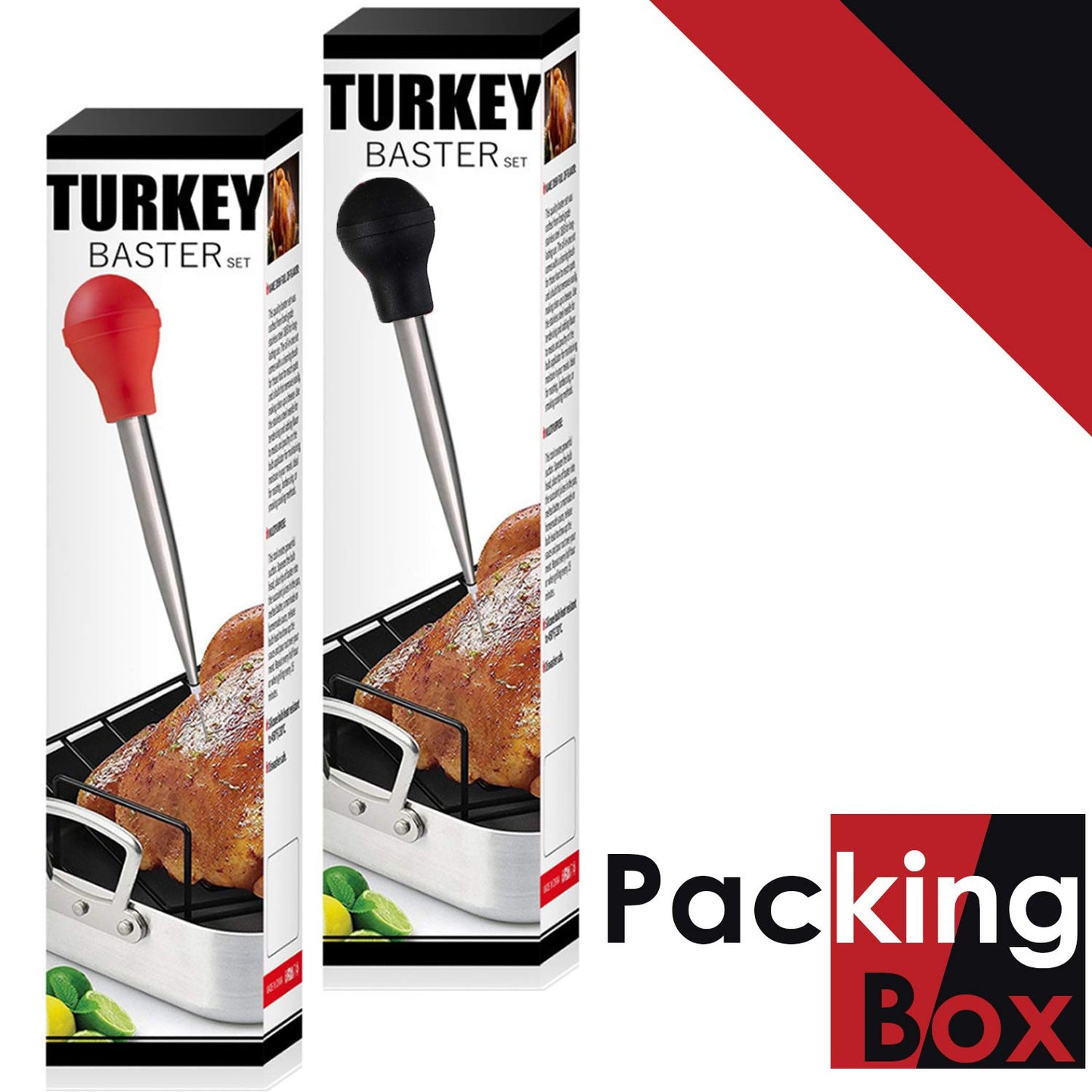 Stainless Steel Turkey Baster With Cleaning Brush - Food Grade Syringe Baster For Cooking & Basting With 2 Marinade Injector Needles - Ideal For Butter Dripping, Roasting Juices For Poultry (Black)