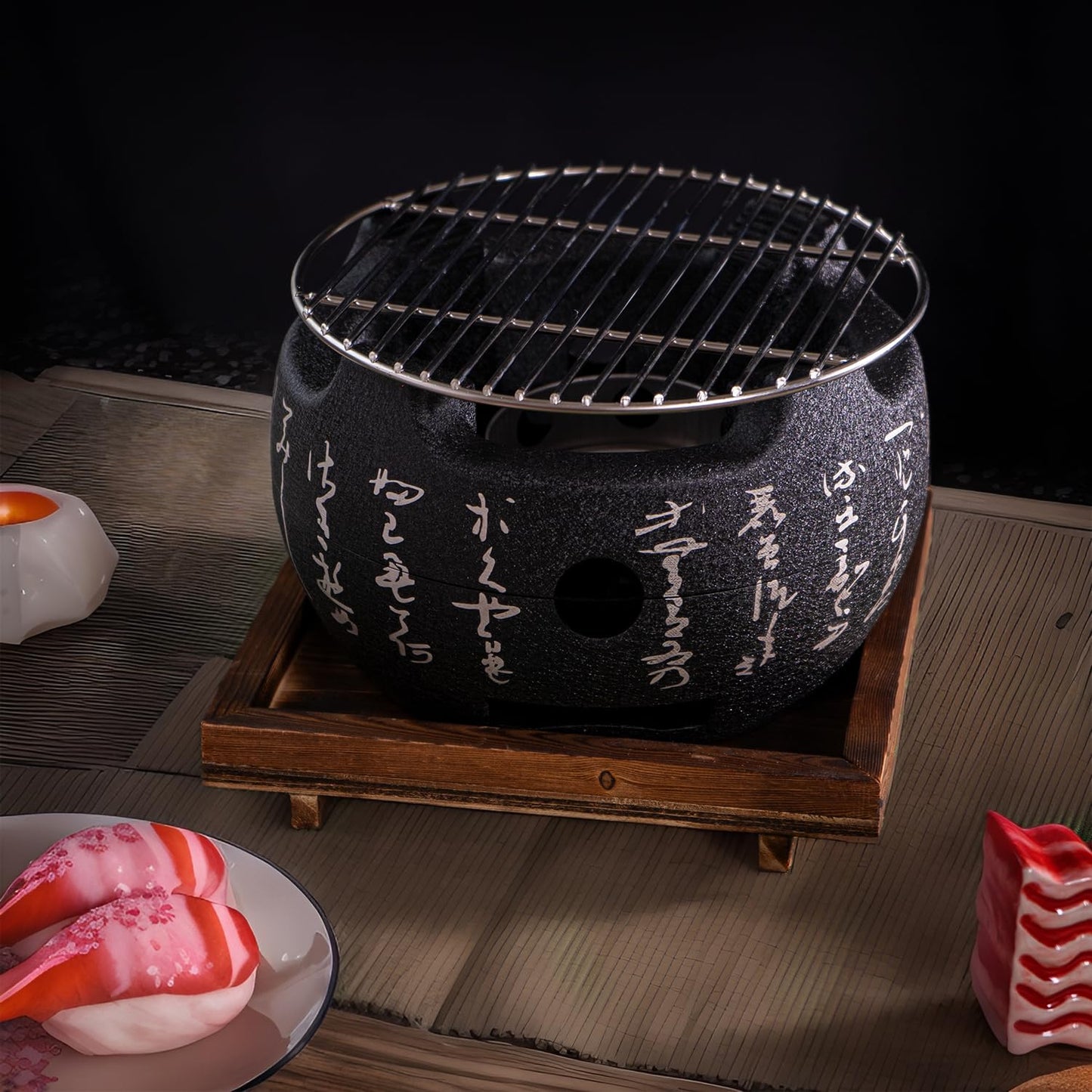 Japanese Yakitori Konro Grill Tabletop Round BBQ Grill Charcoal Stove Portable Camping Grill 8 inch Diameter Aluminum Alloy (Wire Grid Top)