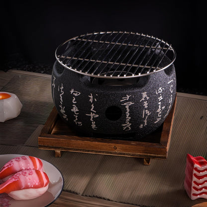 Japanese Yakitori Konro Grill Tabletop Round BBQ Grill Charcoal Stove Portable Camping Grill 8 inch Diameter Aluminum Alloy (Wire Grid Top)