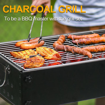 BESTHLS Barbecue Charcoal Grill with Electric Rotisserie Meat Forks & 6-Piece Skewer Set for Outdoor Cooking Camping Hiking Picnics Tailgating Backpacking or Any Outdoor Event