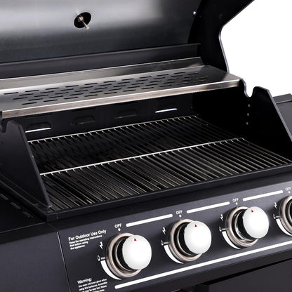 GIODIR 4-Burners Propane Gas Grill with Side Burner, 50,000 BTU Outdoor BBQ Grill, Cast Iron Cooking Grate with Wheels for Outdoor Patio Garden