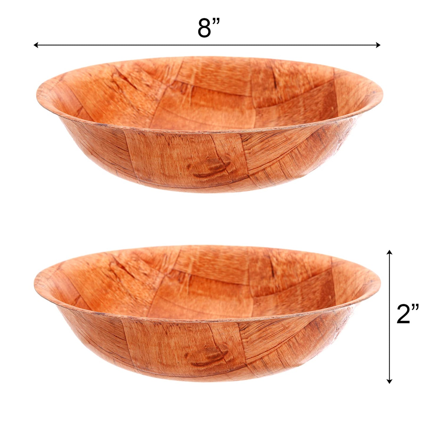 Elsjoy 8 Pack Wooden Woven Salad Bowl, 8 Inch Stackable Round Wood Serving Bowl, Rustic Mixing Bowl for Salad, Fruits, Vegetables, Natural Birch Wood