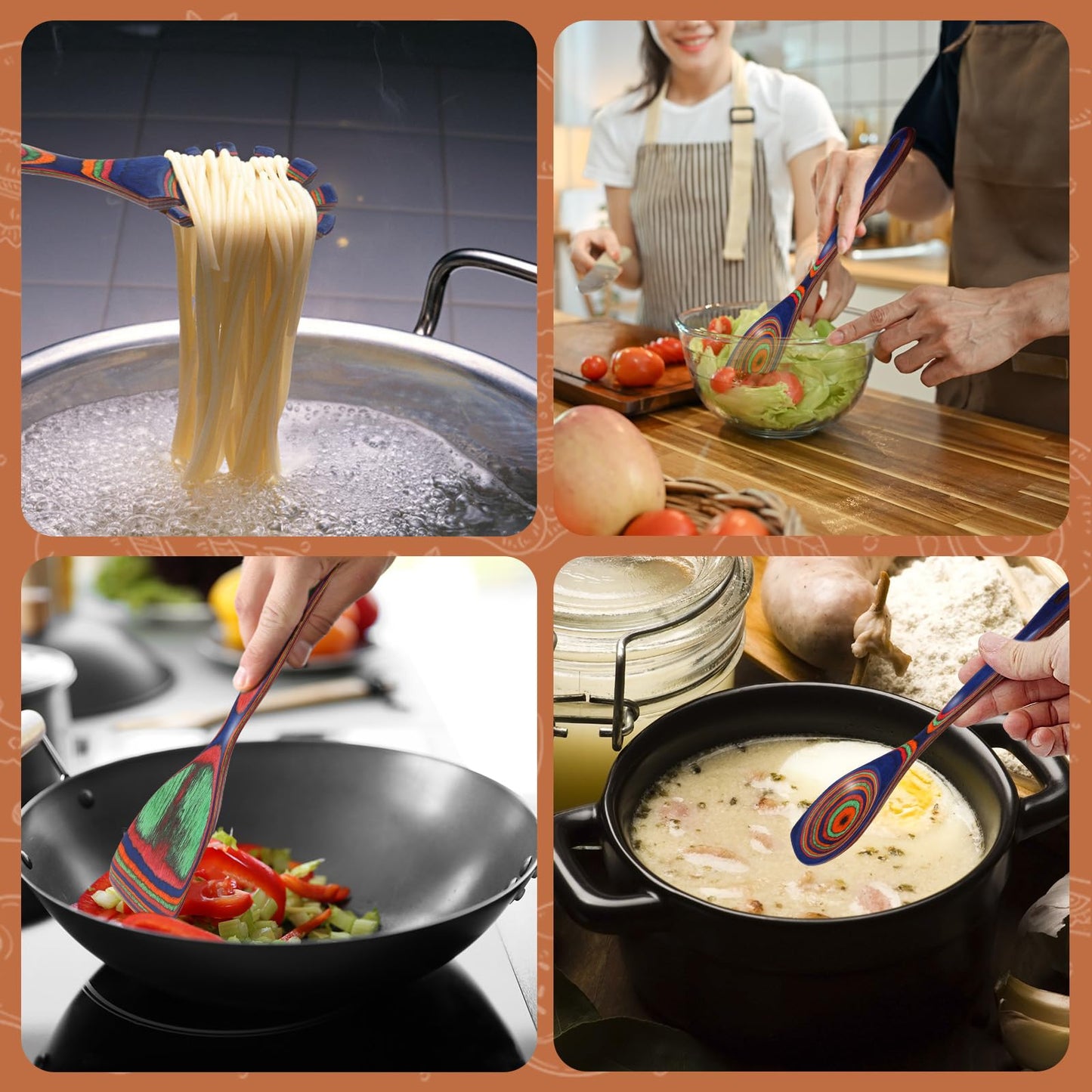 comfoyar Pakkawood Wooden Spoons for Cooking, 7 Pieces Kitchen Cooking Utenails Set with Spatula and Ladle, Heat Resistant Kitchen Cookware for Nonstick Pan