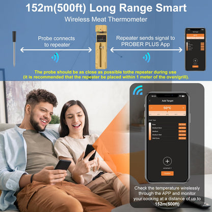 Wireless Meat Thermometer Bluetooth with Ceramics Probe for Grilling/Cooking Waterproof Digital Oven Food Thermometer with 600Ft Range Perfect for BBQ/Air Fryer Compatible with iOS & Android Smart App