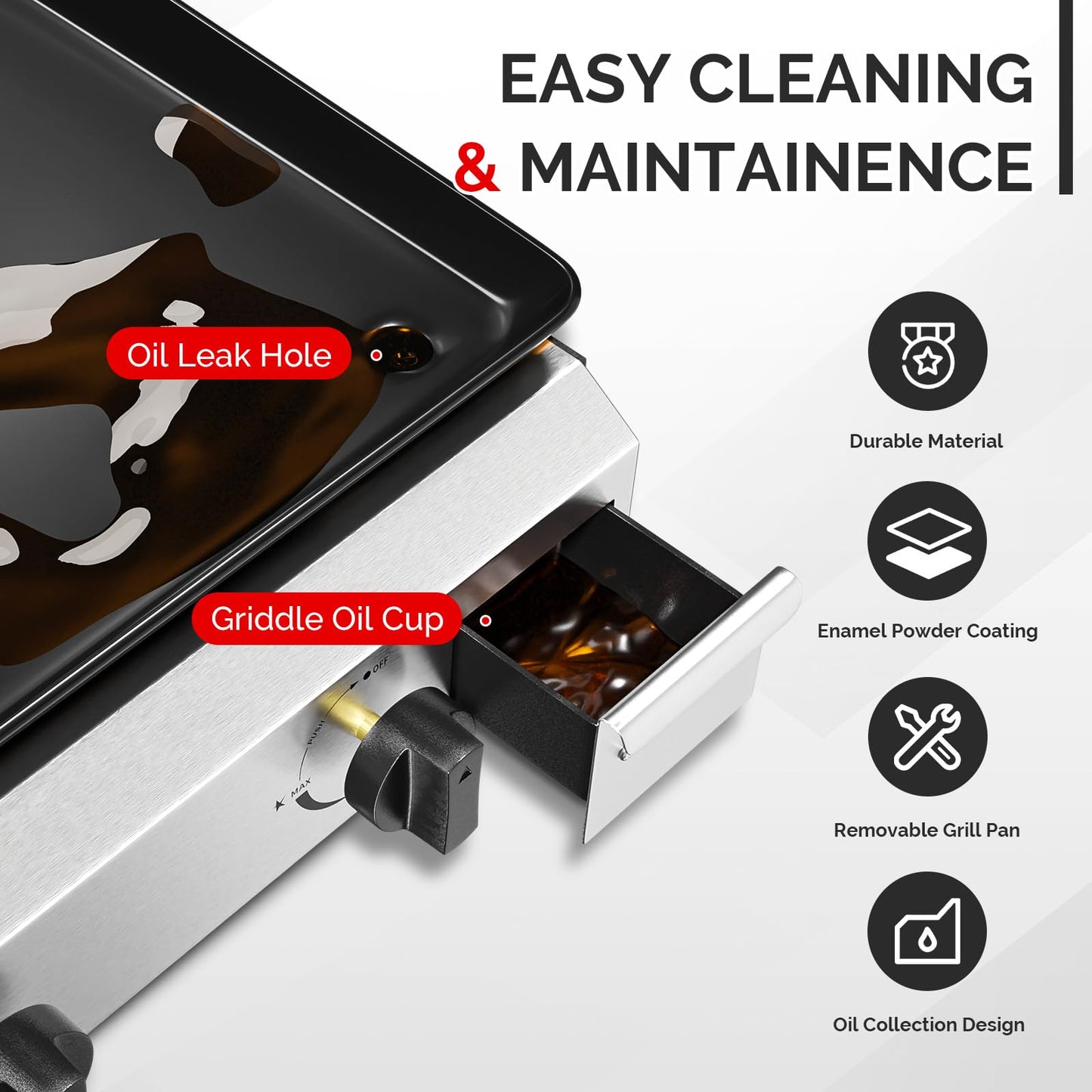 ROVSUN 4 Burner Portable Propane Griddle with Nonstick Enameled Tray, 40000 BTU Rolling Flat Top Gas Grill with Electronic Ignition, Side Shelves & Regulator for Outdoor Cooking Camping BBQ Tailgating