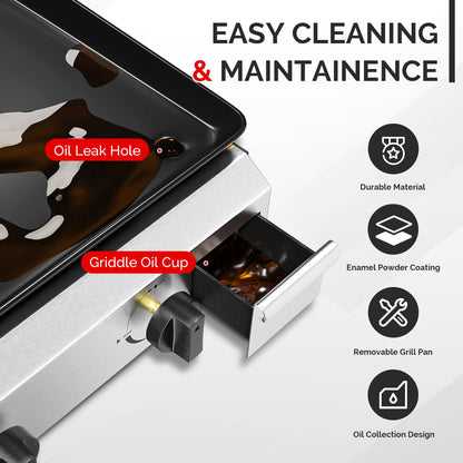 ROVSUN 4 Burner Portable Propane Griddle with Nonstick Enameled Tray, 40000 BTU Rolling Flat Top Gas Grill with Electronic Ignition, Side Shelves & Regulator for Outdoor Cooking Camping BBQ Tailgating