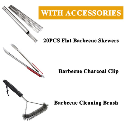 WILLBBQ Charcoal Grills Commercial Quality Portable Multiple Size Hibachi BBQ Lamb Skewer Folded Camping Barbecue Grill(31.6x7.1x5.1 inch With Accessories)