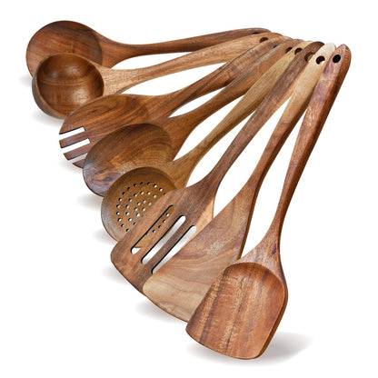 Wooden Spoons for Cooking, 8pcs Teak Wood Kitchen Utensils Set Nonstick Wooden Utensils Set Kitchen Utensils Set for Cooking