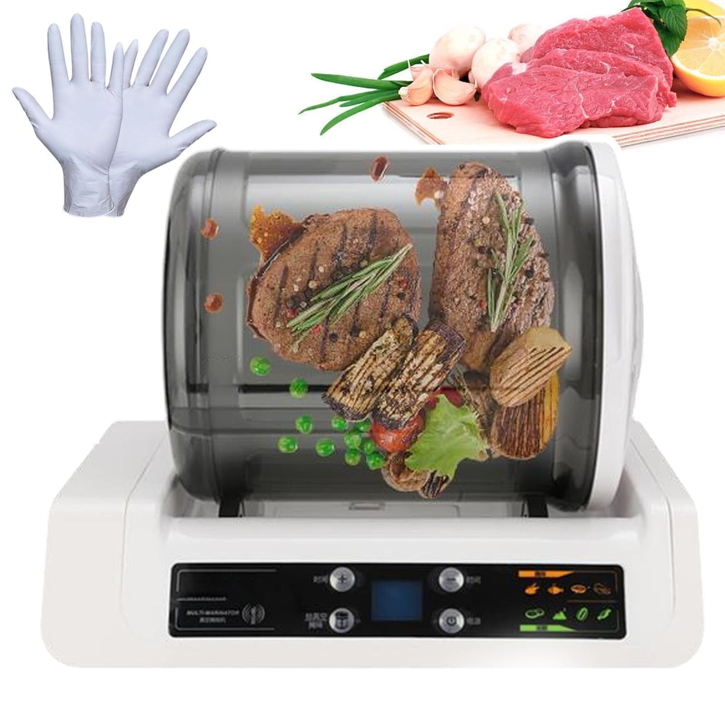 Automatic Vacuum Tumbler Marinating Machine,Meat and Vegetable Tenderizer,One Machine for Multiple Uses,Led Display,with 20 Disposable Gloves