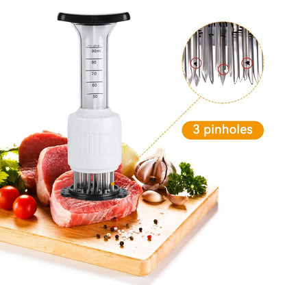 2-in-1 Meat Tenderizer with Marinade Injector, Stainless Steel Needles Flavor Marinade Meat Injector Syringe for BBQ Steak Beef Turkey Brisket Pork Kitchen Cooking Tenderizing Steak Beef Poultry