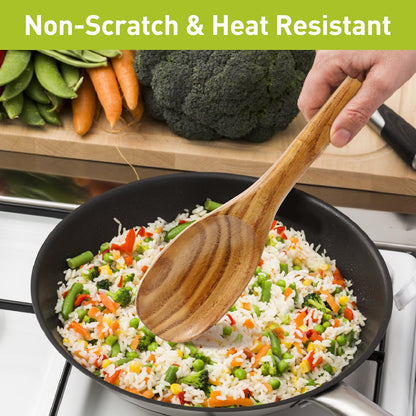 3 Piece Wooden Spoons for Cooking Spoon Set Wood Cooking Utensils Serving Spoon Kitchen Spatula Large Mixing Spoon Long Baking Ladle Bamboo Stirring Non Toxic Spoons Kitchen Tools Utensil