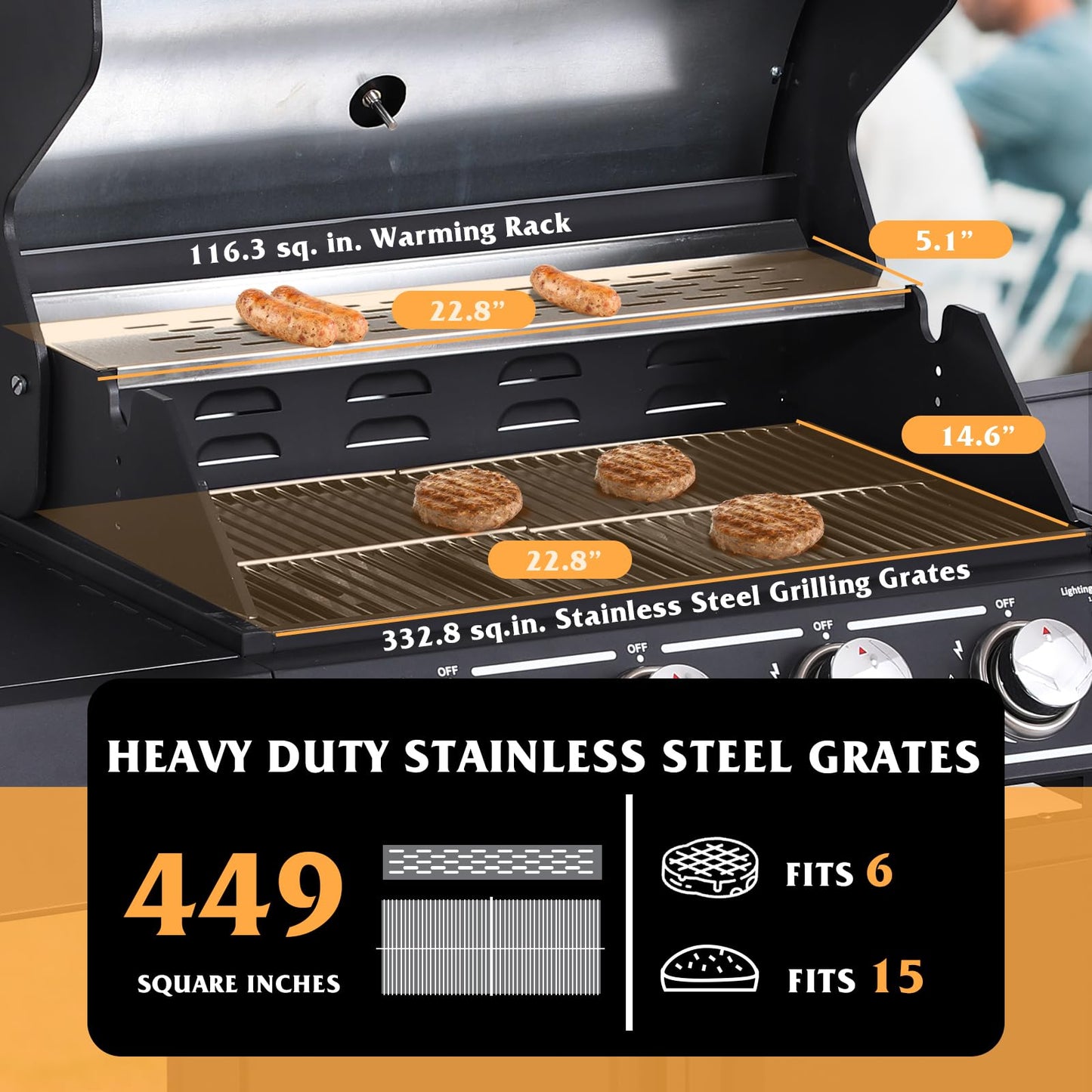 GIODIR 4-Burners Propane Gas Grill with Side Burner, 50,000 BTU Outdoor BBQ Grill, Cast Iron Cooking Grate with Wheels for Outdoor Patio Garden