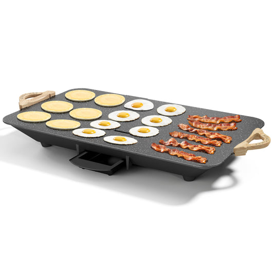 12x20inch Electric Griddle by BBQ Masters, 1700W Fast Even Heating, ILAG Granite Nonstick, Sloped Cooking Surface, Frameless Design for Easy Cleaning, Great for Family Gatherings, Black