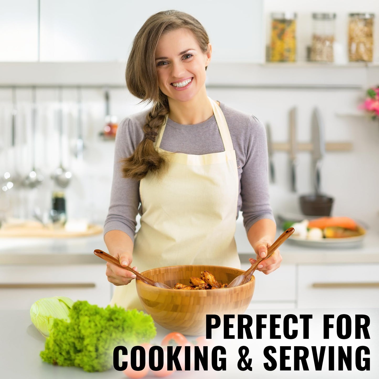 Zulay Kitchen Premium Large Teak Wooden Spoon For Cooking - Durable Wooden Cooking Utensil, Perfect Wooden Kitchen Utensil Set Addition, Smooth Finish Natural Teak Spoon, Non-Stick Wooden Spoon