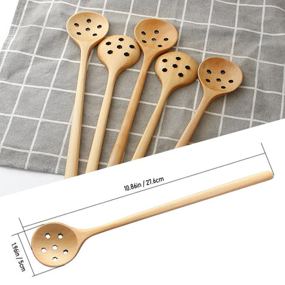 1 Pieces Olive Wooden Spoon,11 Inches Korean Style Long Handle Wooden Round Slotted Spoons for Jam Olive