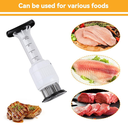 2-in-1 Meat Tenderizer with Marinade Injector, Stainless Steel Needles Flavor Marinade Meat Injector Syringe for BBQ Steak Beef Turkey Brisket Pork Kitchen Cooking Tenderizing Steak Beef Poultry