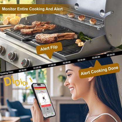 WiFi Bluetooth Wireless Meat Thermometer, Unlimited Range, 7 NIST Certified Accuracy Sensors with Ambient Temp Remote Monitoring for BBQ Grill, Oven, Smoker, Air Fryer (1, Black, Medium)