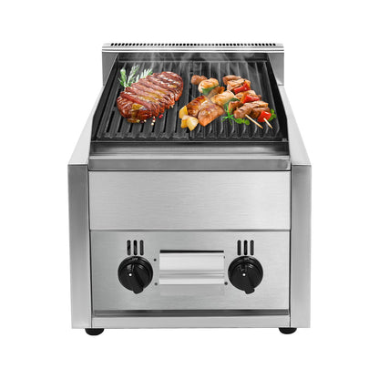 CAIHAOA Commercial Radiant Gas Grills, 14.96" x 5.91" Countertop Gas Grill, 60TU/hr Combustion Power, Dual I-type Burners Yakitori Grill Barbecue Griddle for Various Types of Barbecue