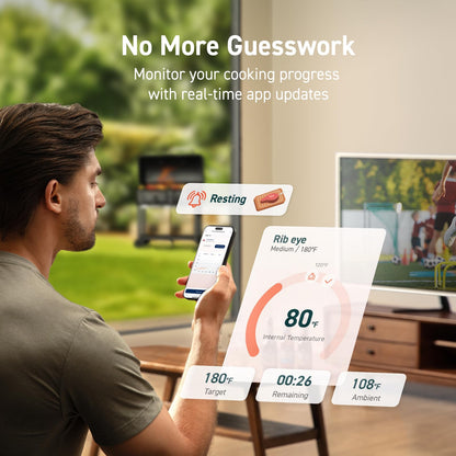 COSORI Wireless Meat Thermometer Digital, Bluetooth Food Thermometer for Grill, Smoker, Oven, Air Fryer for Turkey, Chicken, Steak, Gifts for Men, 90+ Recipes in Free App