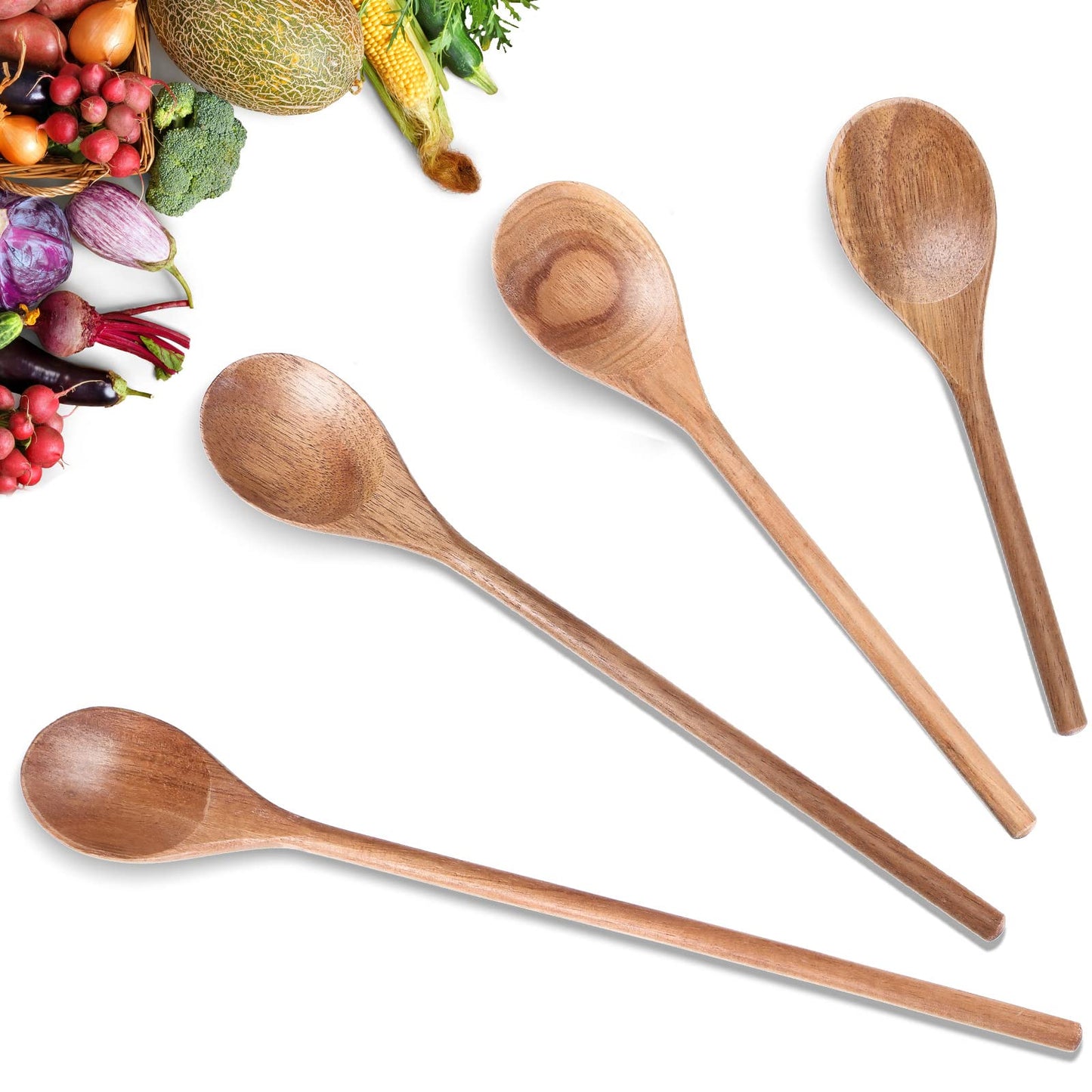 Romooa 4 Pcs Wooden Spoons for Cooking 8,10,12,14 Inch Mixing Wooden Utensils Cooking Spoon for Kitchen Mixing Salad Tasting Baking Stirring Serving Food No Scratch Nonstick Cookware